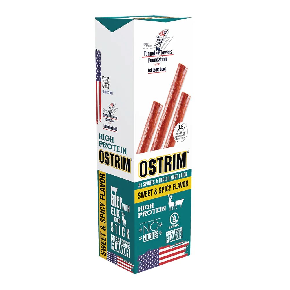 Ostrim (1.5oz) Beef & Elk High Protein Snack Stick, (Sweet & Spicy Flavor), (1 Pack of 10)