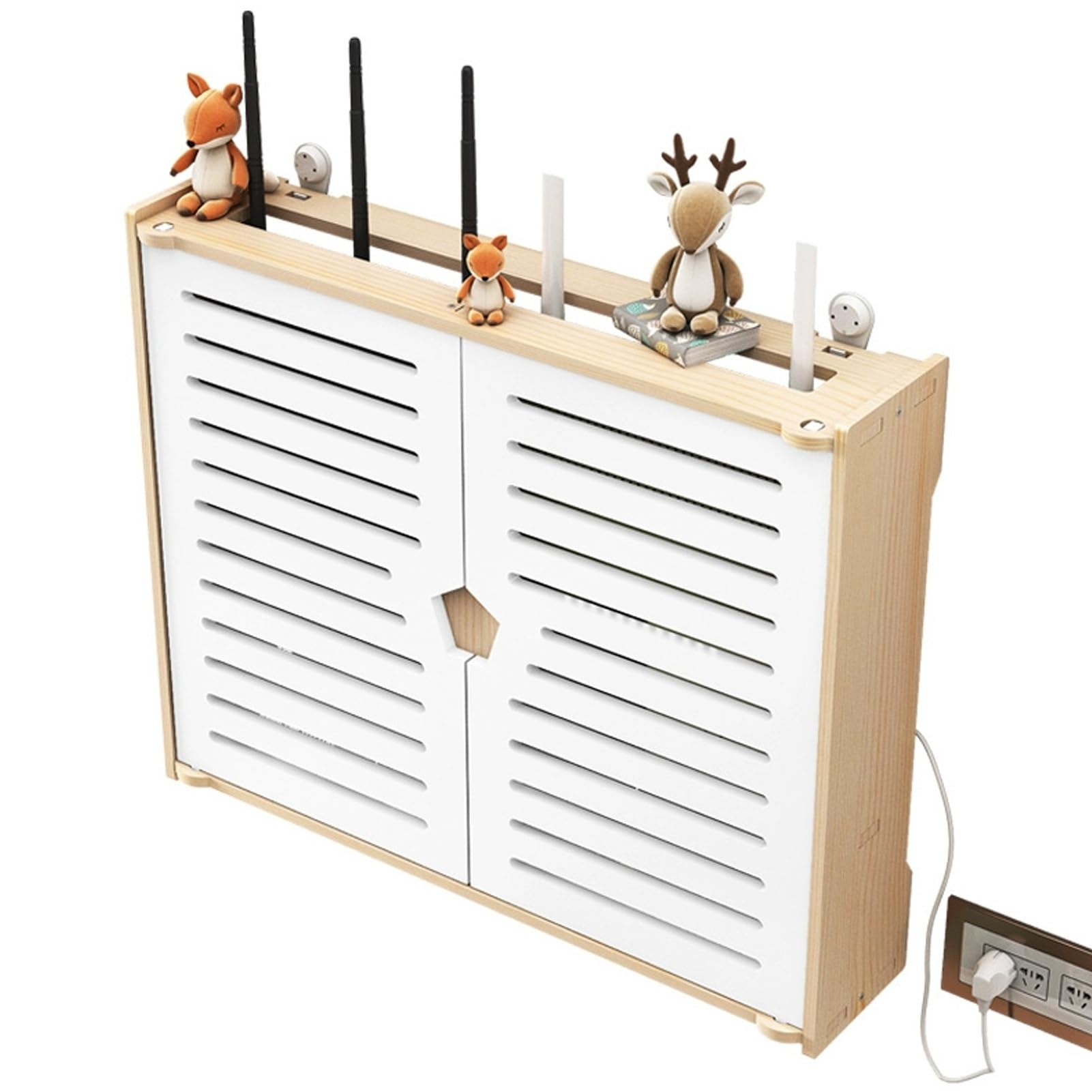 Boîte de Rangement pour Routeur, Mural Armoire de Routeur, Cache Box 2 Niveaux, Cache-câble Modem/routeurs, a Assembler(L42xW10xH33cm/16.5x3.9x13in)