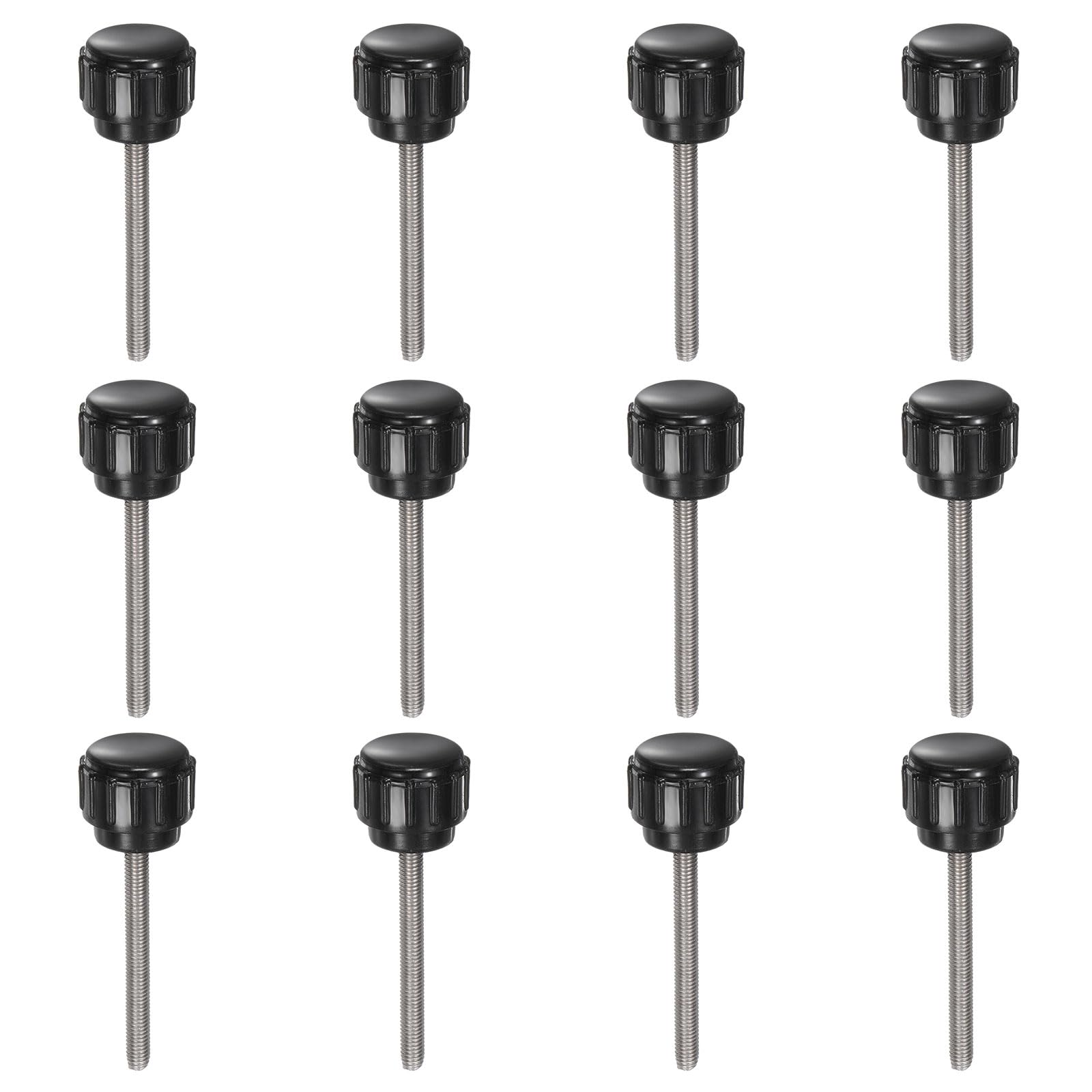 uxcell 12pcs Knurled Clamping Knobs M3 x 30mm Metric 304 Stainless Steel Male Thread Thumb Screw on Type 14mm Plastic Round Head Threaded Hand Bolt Stud Knobs Black