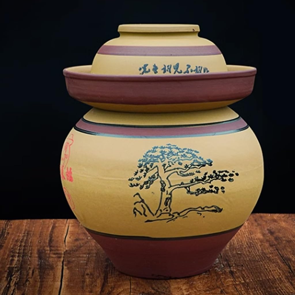 Traditional Chinese Pickle Jar Ceramic Jar with Lid, Fermentation Kit Crock with Water Seal Airlock Lid, Fermentation Jar for Pickles, Kimchi, Sauerkraut,Paocai Jar 6.5Kg