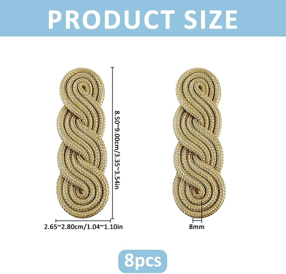 SUPERFINDINGS 8Pcs Braid Shoulder Boards Bullion Shoulder Board Epaulettes Narrow Gold Cord Epaulettes Polyester Epaulet Boards for Military Uniform Costume Cosplay Clothes Accessories