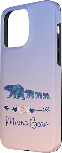 Miniatura 2 de Funda para iPhone 15 Pro Max Azul Verde Azulado Púrpura Floral Mama Bear Tres Cachorros Azul Rosa