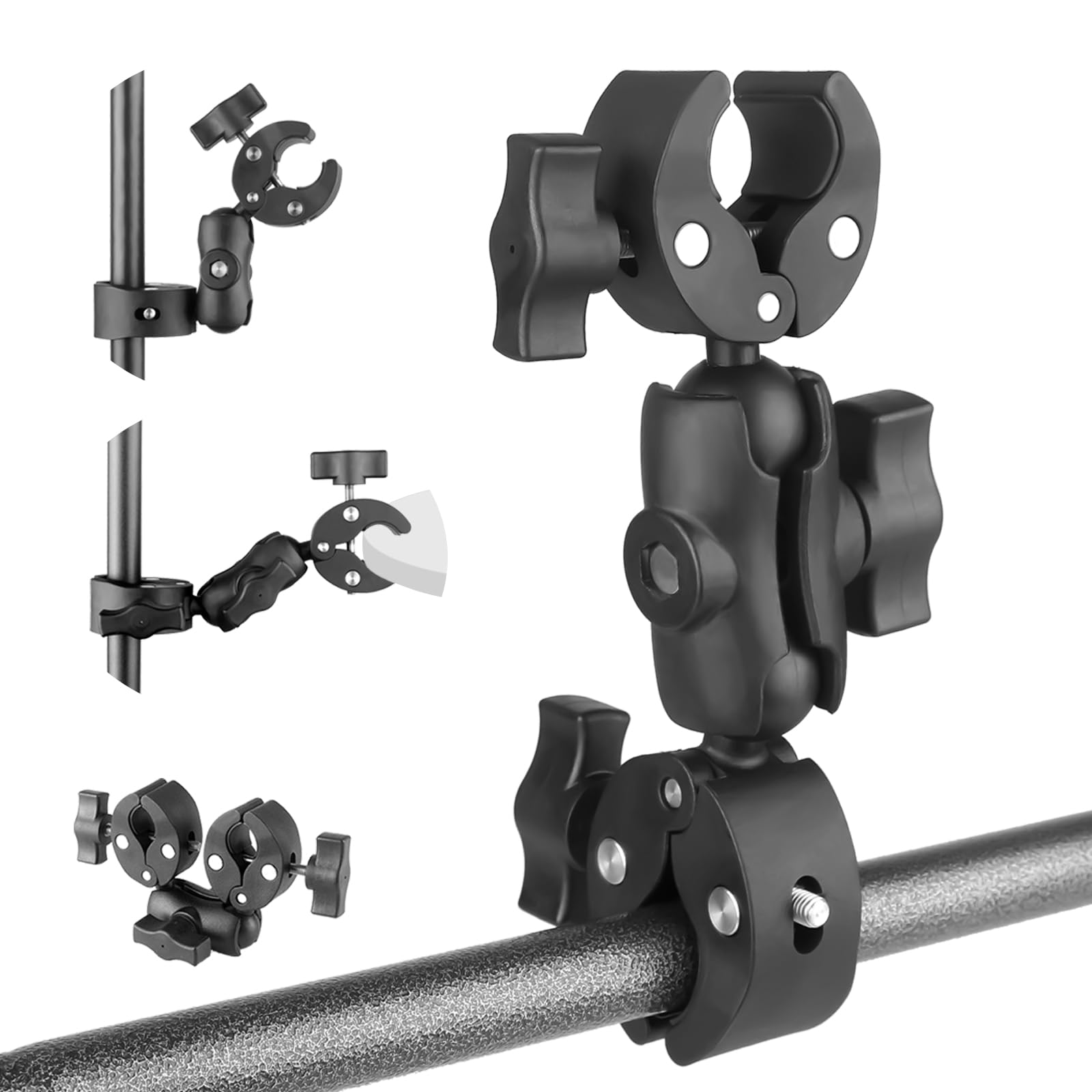 JEBUTU Double Clamp Mount Umbrella Chair Clamp with 360° Magic Arm, Umbrella Holder Clip for Chair Wheelchair Stroller Light Stand, Photography