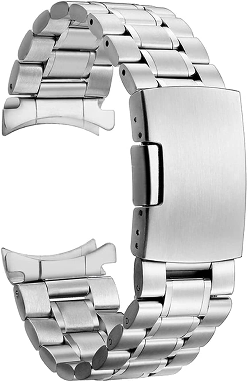 Edelstahlarmband, solides, gebogenes Ende, Schnellverschluss für 22 mm, 20 mm Metall-Edelstahl-Sicherheits-Klappschnallenband (Farbe: Silbergold mit Werkzeug, Größe: 18 mm)