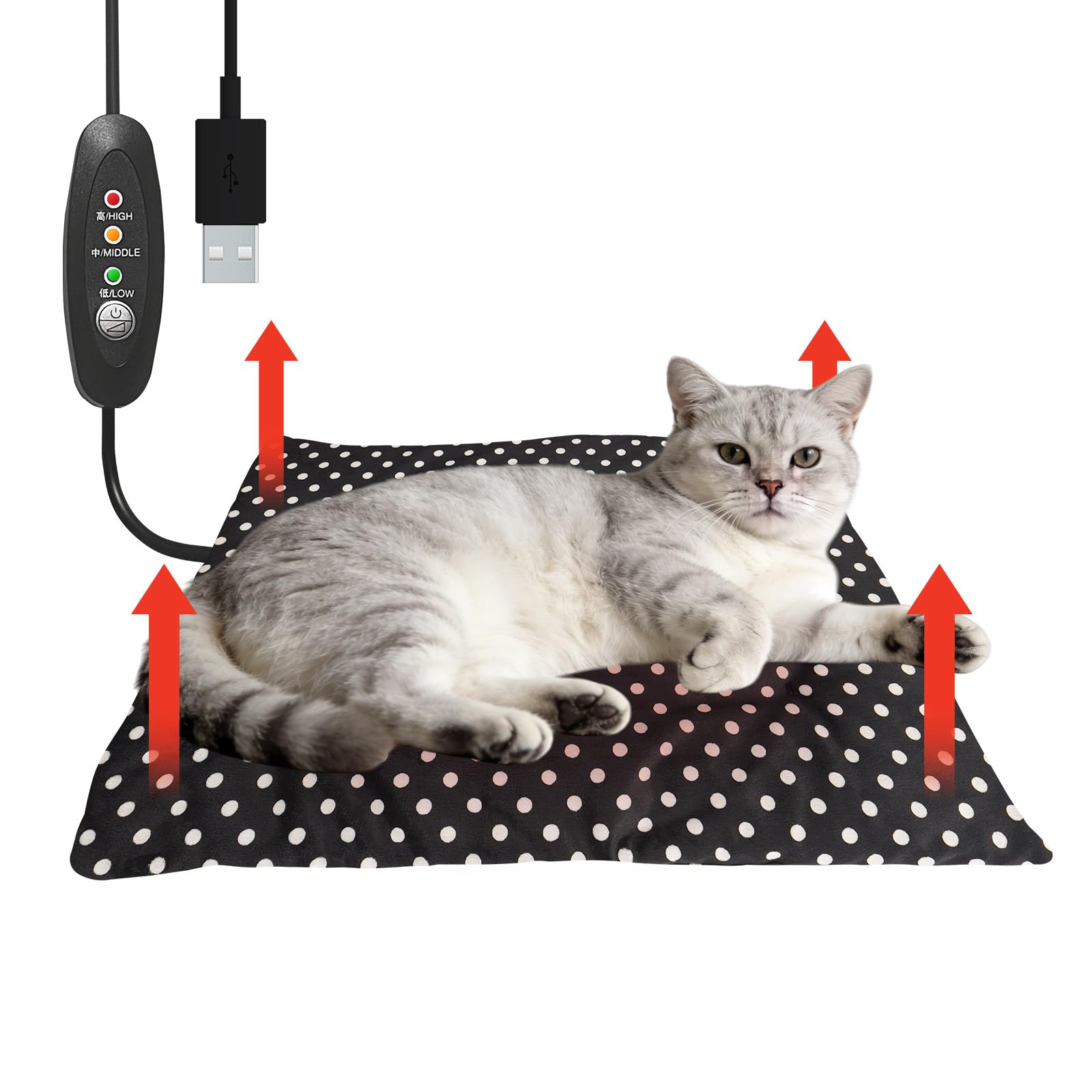 Tapis chauffant chat et petit chien USB 5V portable noir