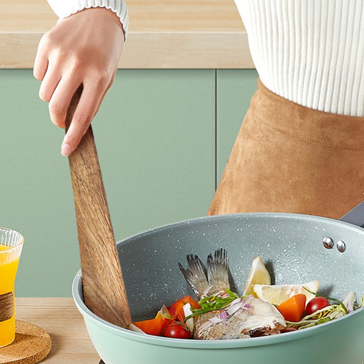 Portable Wooden Spatula Small Non-stick Cooking Turner Made of Teak Wood for Outdoor Camping and Travel Kitchen Utensil