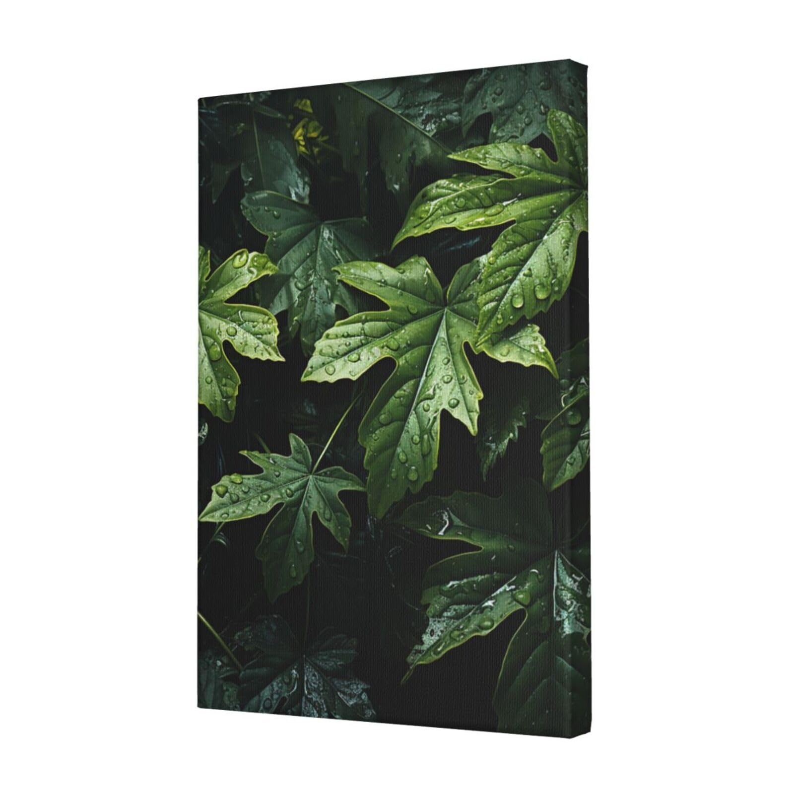 KLOPH Green Leaves Pattern Canvas Wall Art for Living Room 12"x18" Modern Artwork Painting for Bathroom Hanging Canvas Prints Aesthetic Wallart for Bedroom Kitchen Office Wall Decor