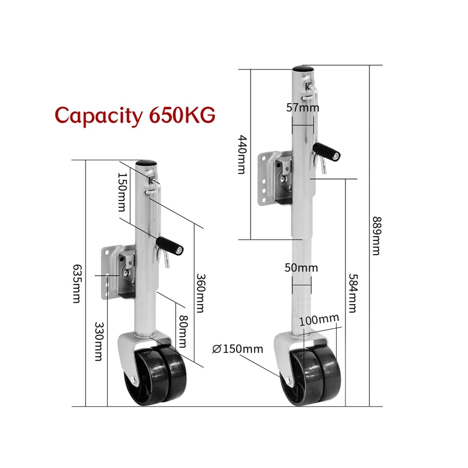 Podnośnik przyczepy Heavy Duty Mocowanie obrotowe 6-calowe podwójne koło pełne Sidewind Okrągły obrotowy podnośnik przyczepy ze śrubą na Pojemność 650 KG Koło podporowe Części do łodzi RV Akcesoria