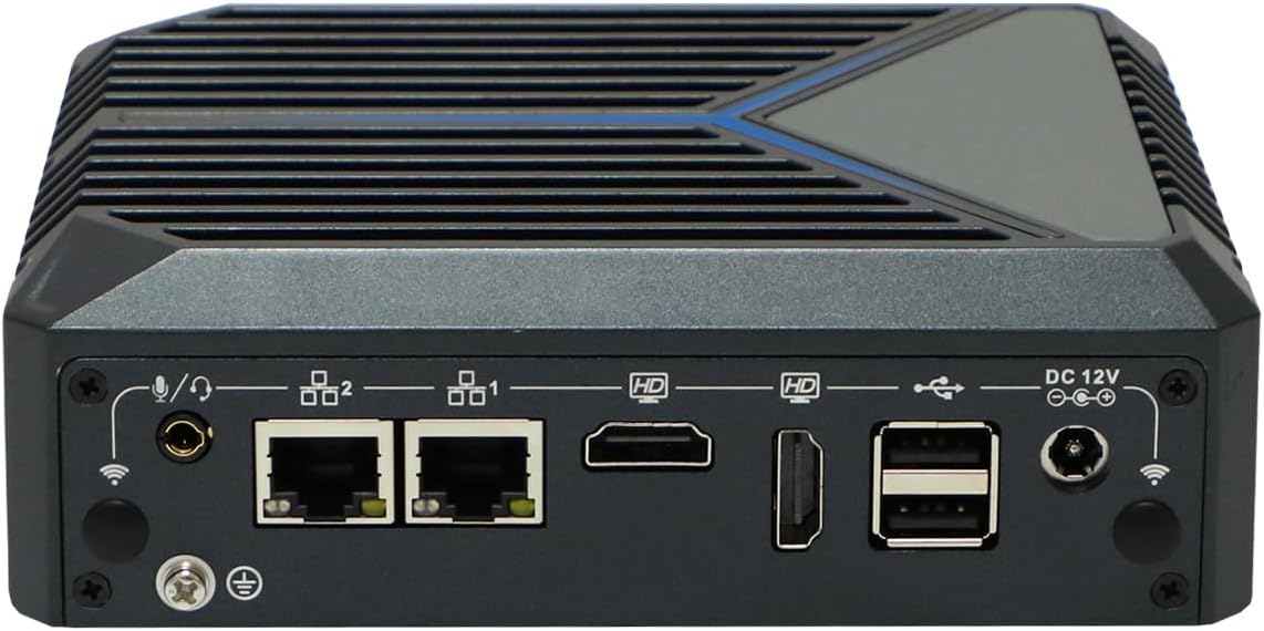 Base Din Rail Fanless Mini PC, Industrial Computer, Windows 11 / Linux Ubuntu, TPM2.0, J6412, BX09, 2 x LAN, 2 x HDMI, COM, WOL, PXE, Watchdog, 0 RAM, 0 Storage, Barebone No System