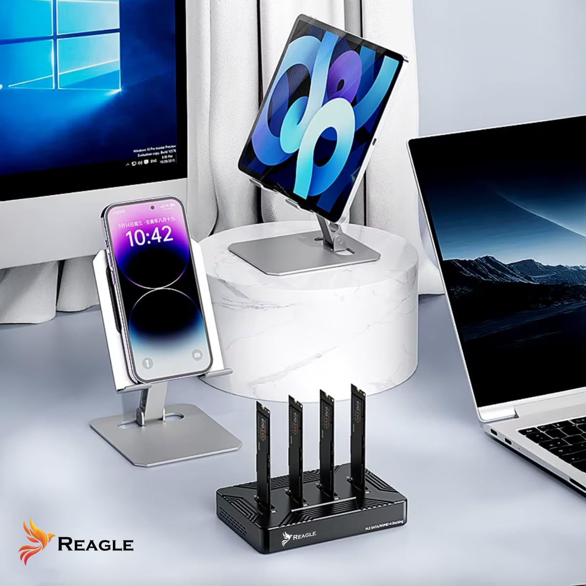 Reagle Docking Station Adattatore per 4 X NVME PCIe 2230/2242 / 2260/2280 / 22110 2in1 SATA NGFF M.2 SSD USB 3.2 Reader B chiave e chiave B&M