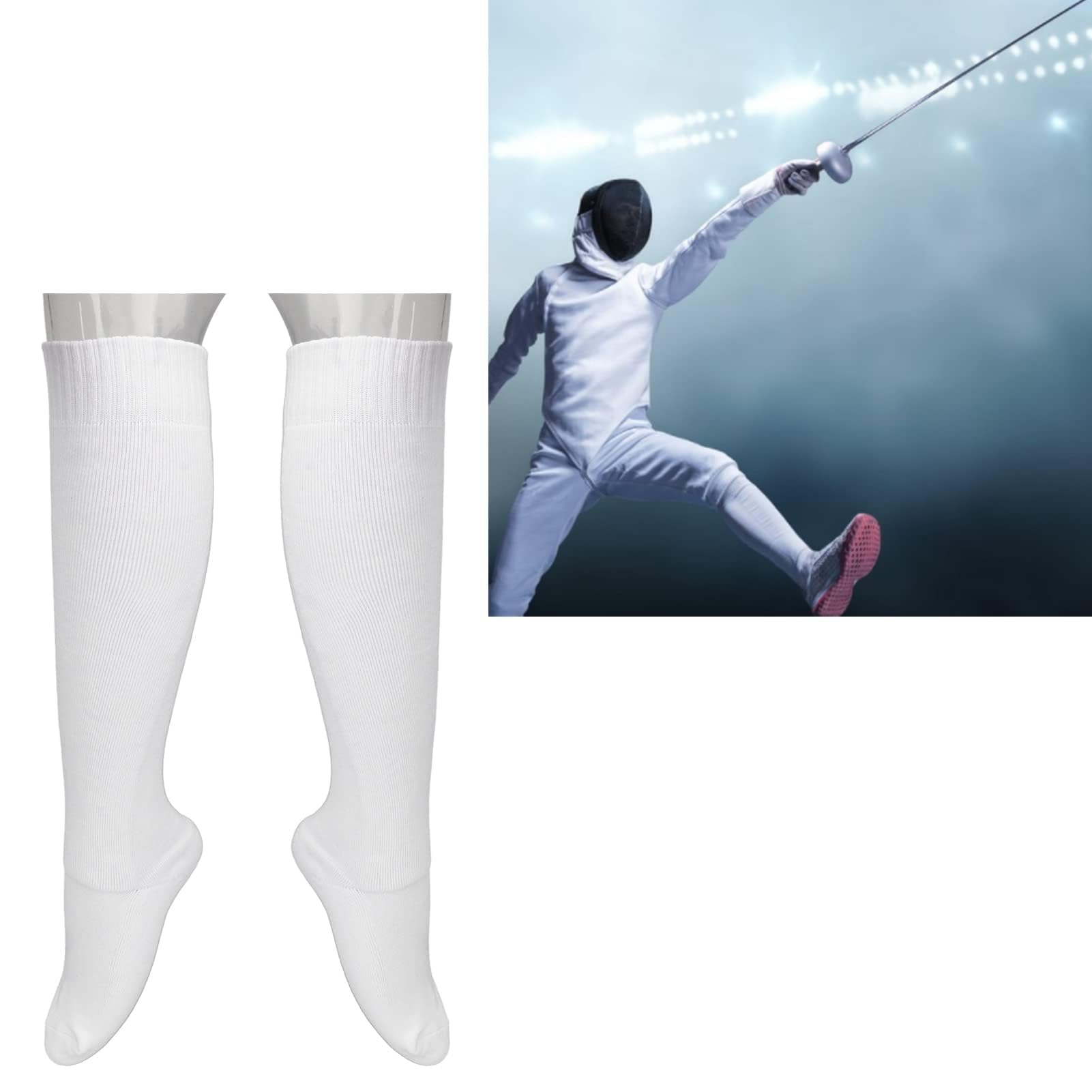 Chaussettes D'escrime pour épée, Sabre et Feuille Coton épaissi Unisexe Bas de Protection Clôture Genou Chaussettes Hautes bas Décontractés Sport Tube Chaussettes Blanc pour Unisexe