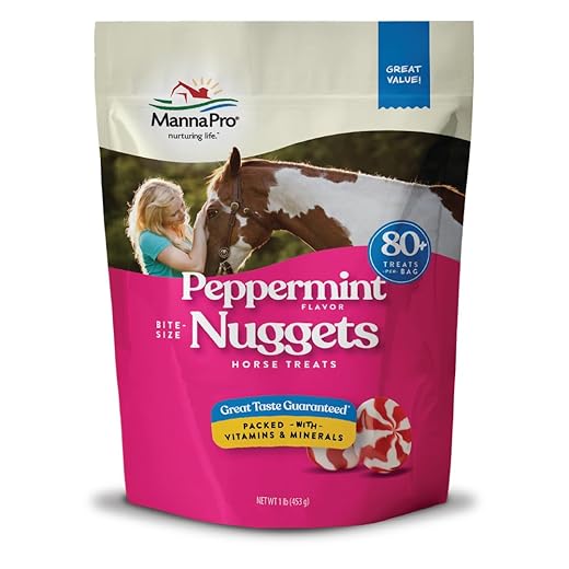Manna Pro Bite-Size Nuggets Horse Treats, Peppermint Flavor, Tasty Horse Training Treats and Rewards, Small, Easy-to-Chew Equine Treats, Ideal for All Breeds and Ages, 1 lb Resealable Bag