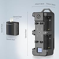 Vista 7 de Cargador rápido de batería NP-F de 4 canales con pantalla LCD, enchufe de alimentación PD de 65 W, luz indicadora de carga y cable USB-C compatible