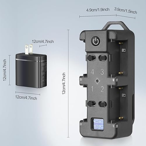 Miniatura 7 de Cargador rápido de batería NP-F de 4 canales con pantalla LCD, enchufe de alimentación PD de 65 W, luz indicadora de carga y cable USB-C compatible