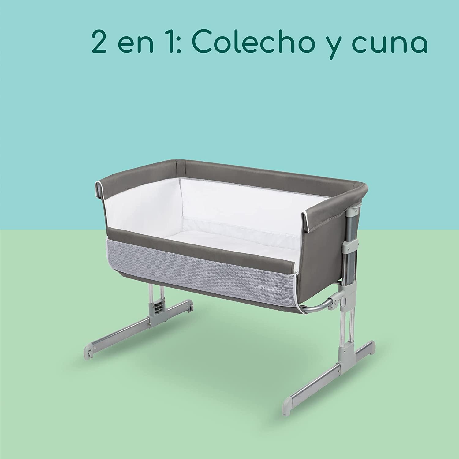 Bebeconfort Calidoo, Cuna Bebé y Moisés 2 en 1, 0-6 Meses (0-9 kg), Cuna Colecho Bebé Reclinable, 5 Alturas, Colchón Grande, Laterales de Malla, Lateral Deslizable de Fácil Plegado, Grey Mist