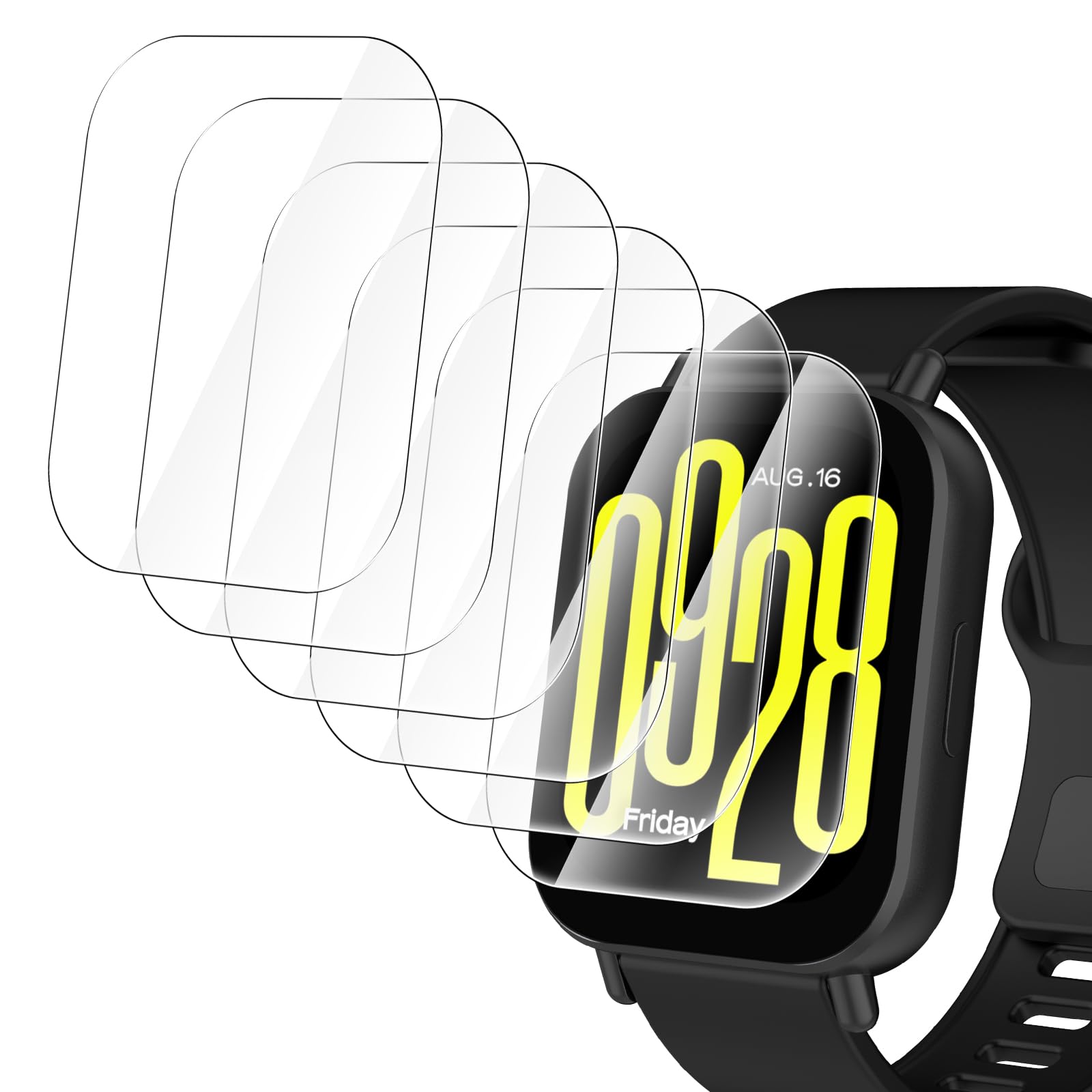 Hianjoo 6 sztuk folii ochronnej kompatybilnej z Xiaomi Redmi Watch 5 Active, nie nadaje się do 5/5 Lite, folia premium z pełnym pokryciem [odporna na zarysowania] [Anti-Shatter]