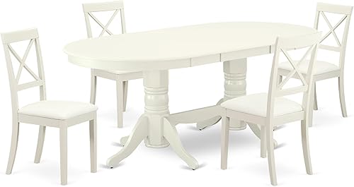 Vista 20 de East West Furniture VABO5-LWH-W - Juego de mesa de cocina de 5 piezas para 4 personas, incluye una mesa de comedor ovalada con hoja de mariposa y 4