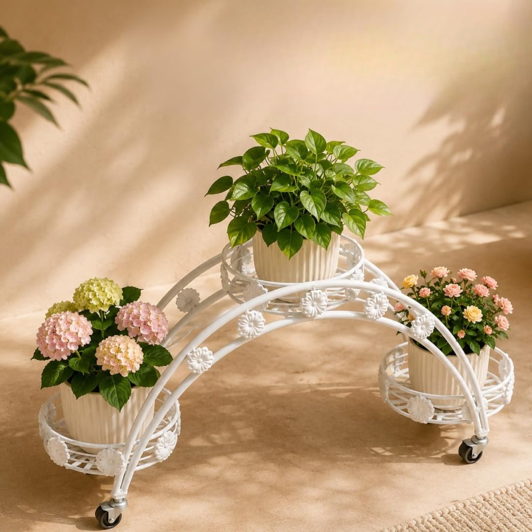 Half Moon Plant Stand 3 Tier with Wheels | Metal Plant Holder for Indoor & Outdoor Plants | Heavy Duty Flower Pot Stand | Multi-Level Planter Rack | Balcony Garden Pot Stand | Rolling Plant Shelf for Home, Living Room, Patio & Terrace | Black-image-34
