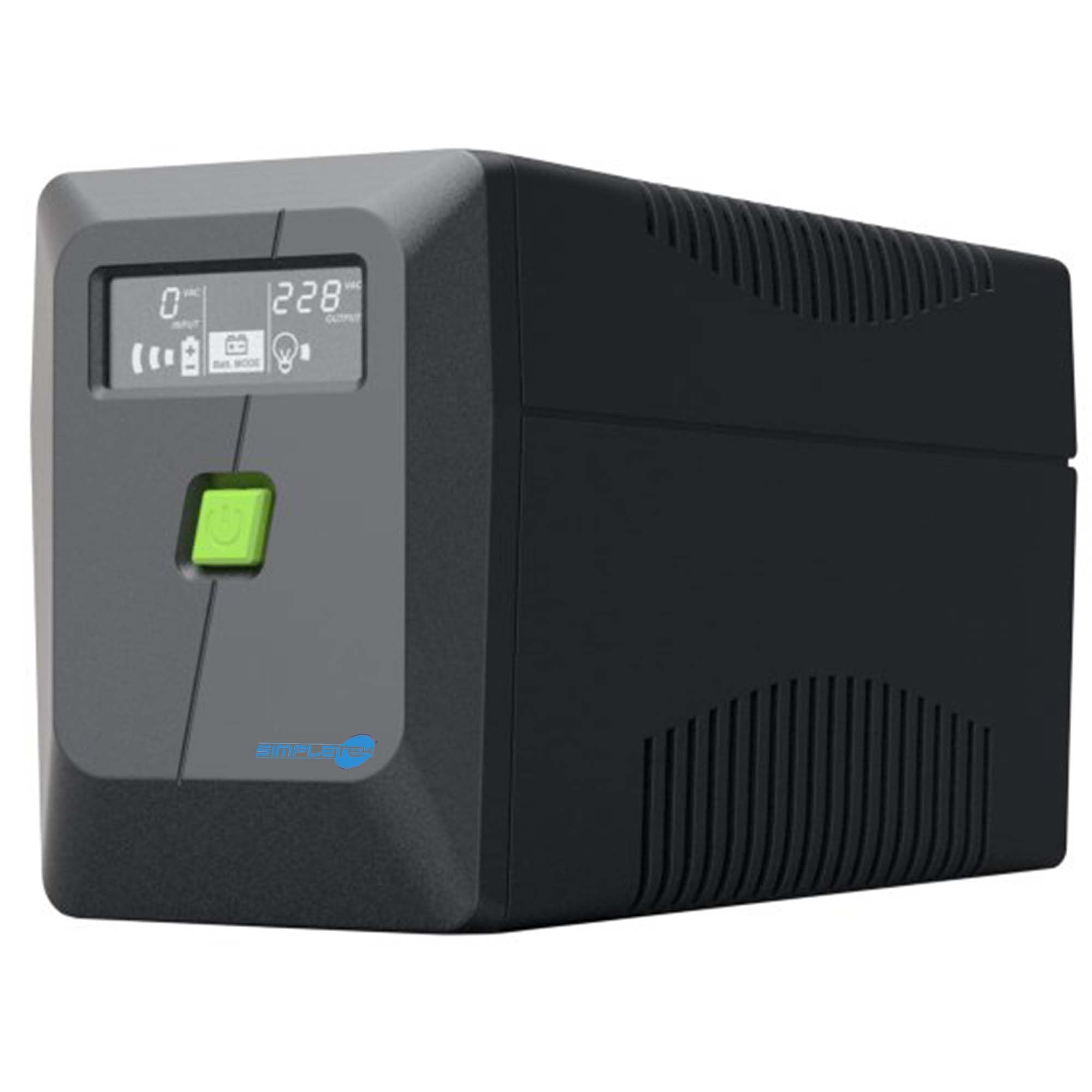 SIMPLETEK - UPS 650VA 360W Line Interactive con AVR - display LCD - 2 prese Schuko | protezione RJ45, protezione da sovratensioni