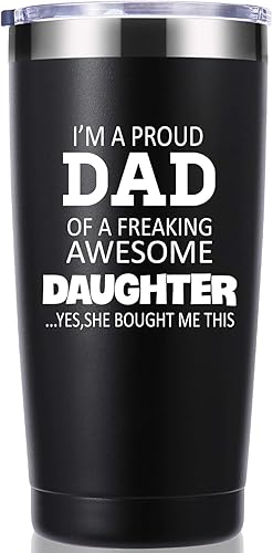 momocici Vaso de 20 onzas con texto en inglés "I'm a Proud Dad of a Freaking Awesome Daughter". Regalos para papá de hija, hijo, esposa, cumpleaños,