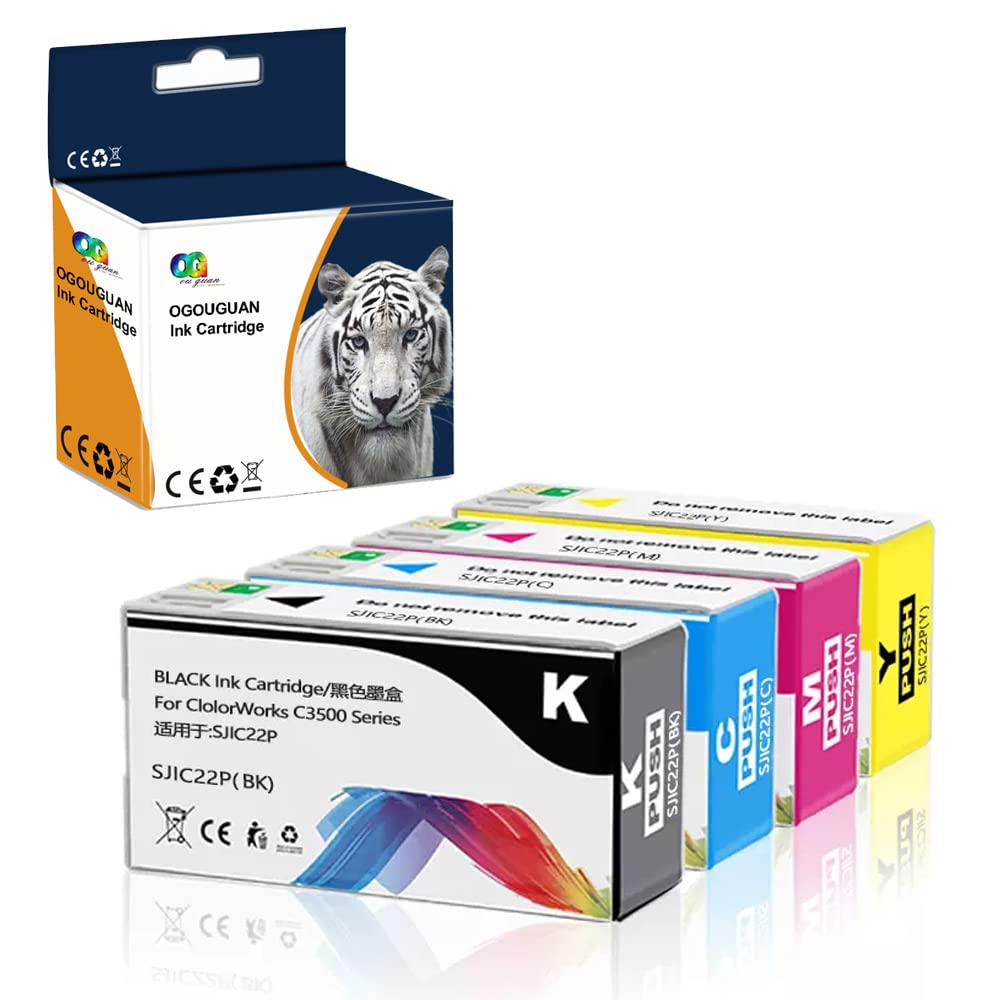 OGOUGUAN Replacement SJIC22P Ink Cartridge Kit for TM-C3500 ColorWorks C3500 Printer (4 Pack)