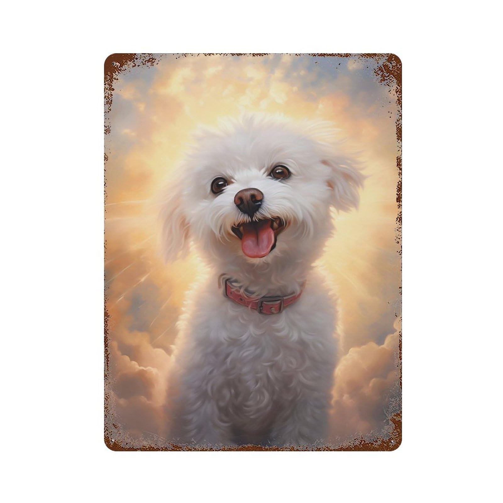 Bichon Frise 15.7"x11.8" Weathered Tin Sign, Decorative Metal Wall Art for Cafe, Home Bar And Lounge Decor