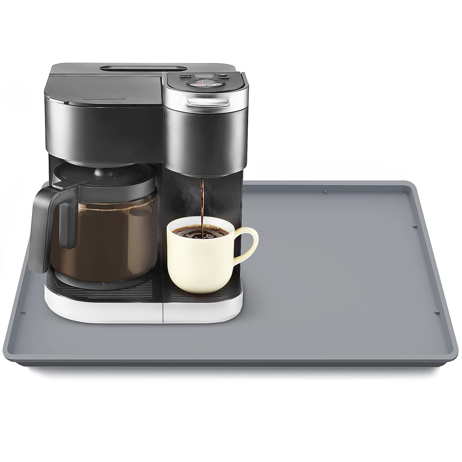 Silikonmatte Kaffeemaschine Unterlage mit Rand, 50x39cm Matte für Kaffeemaschine, Anti-Rutsch Wasserdicht Kaffeevollautomat Unterlage, kompatibel mit De'Longhi Magnifica, Leicht zu Reinigen, Grau