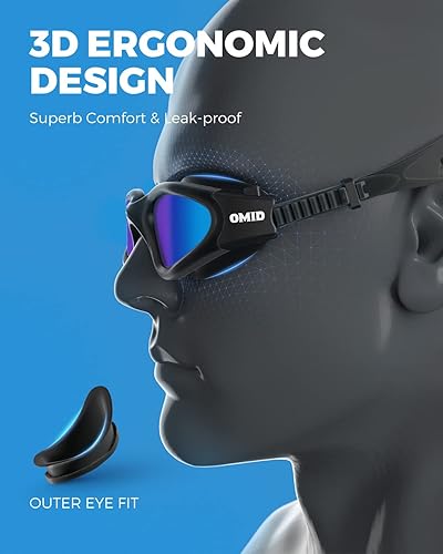 Miniatura 5 de OMID - Gafas de natación polarizadas P2, gafas antivaho para natación para hombres y mujeres adultas Marco A6-allblack Lente Azul,A0-Negro Marco