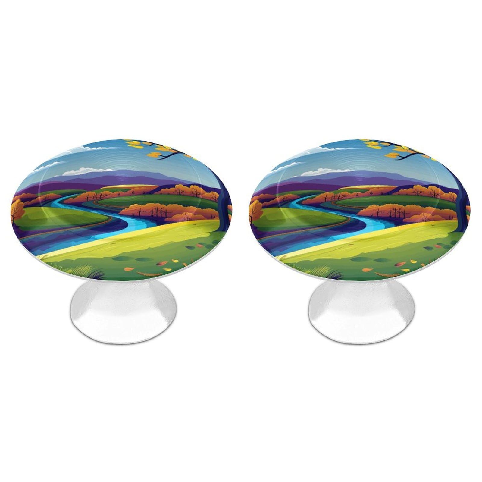 DWVTSLH Trees and Mountains Cabinet Handles 2 Pack Stainless Steel Kitchen Drawer Pulls with Installation Screws Round Dresser Drawer Knobs 1.1 Inch Modern Cabinet Hardware Door Handles