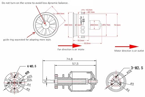 Miniatura 5 de EDF - Carcasa de 2.520 in con ventilador 11 aspas sin motor, ventilador eléctrico sin motor para EDF 3S 4S, hélice de motor a reacción RC Hobby,