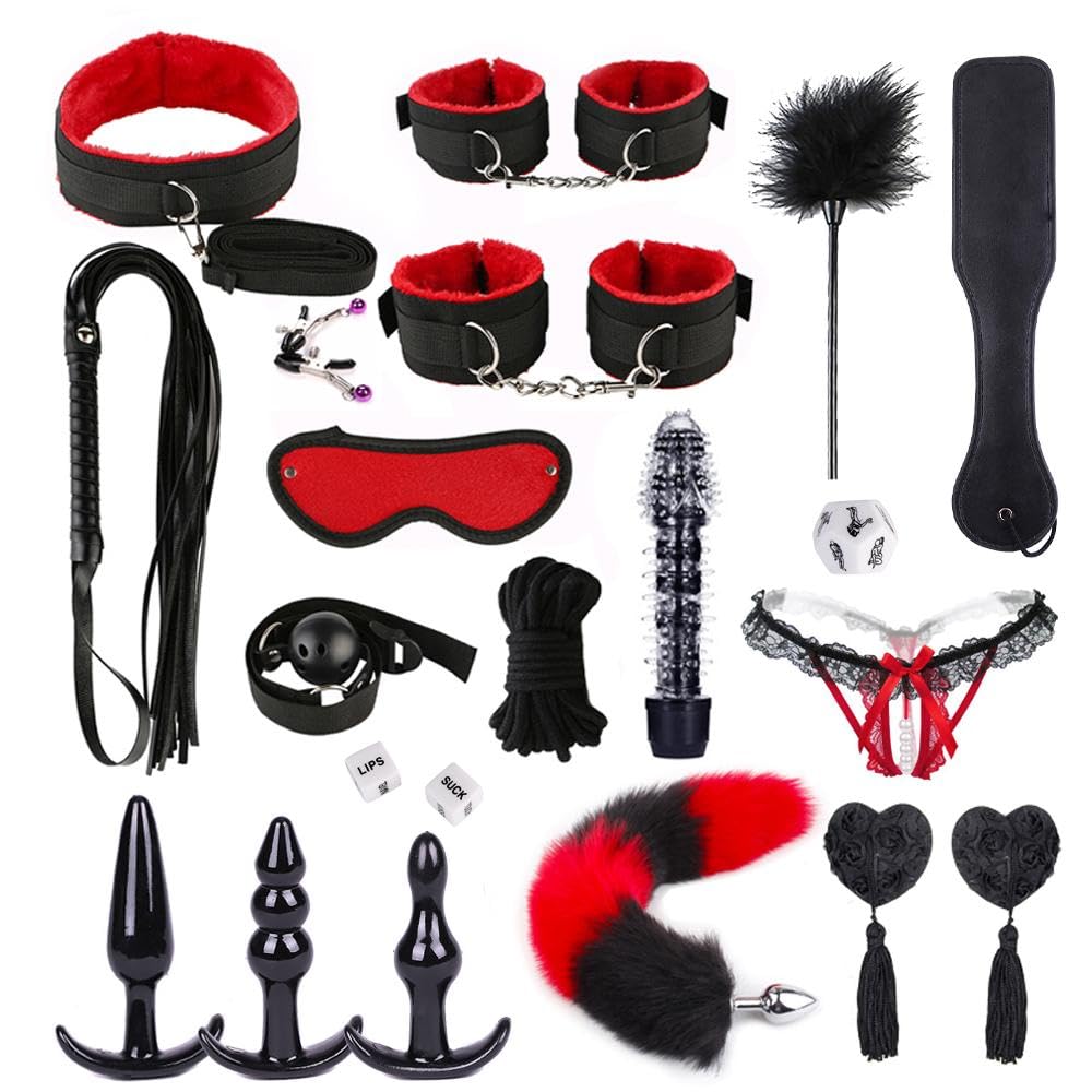 HUNTVE Set di giochi erotici di coppia da 19 pezzi, Manêttê Šêx (rosso)