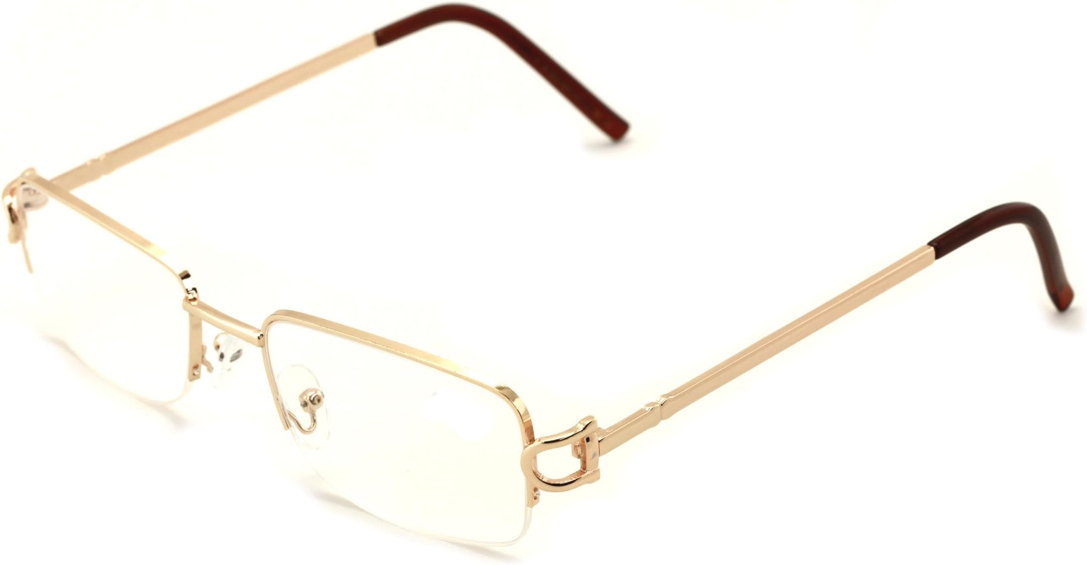 Rectangular Frame Clear Lens Designer Half Rim Eyeglasses Metal Glasses