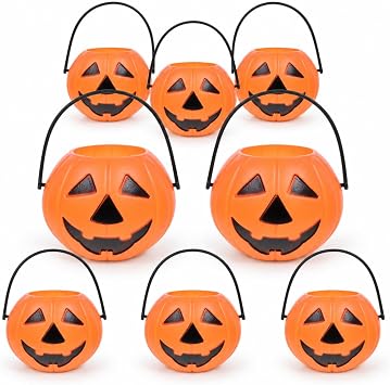 Toyvian Mini Pumpkin Candy Bucket 3.3 Inch Halloween Trick or Treat Pail for Kids Portable Plastic Pumpkin Basket for Party and Table Decor