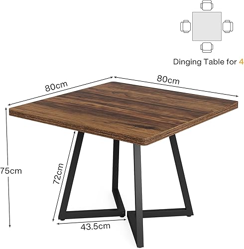 Miniatura 2 de Tribesigns Mesa de comedor cuadrada para 2, mesa de comedor industrial de 31.5 pulgadas con base de metal, mesa de cocina para comedor, espacio