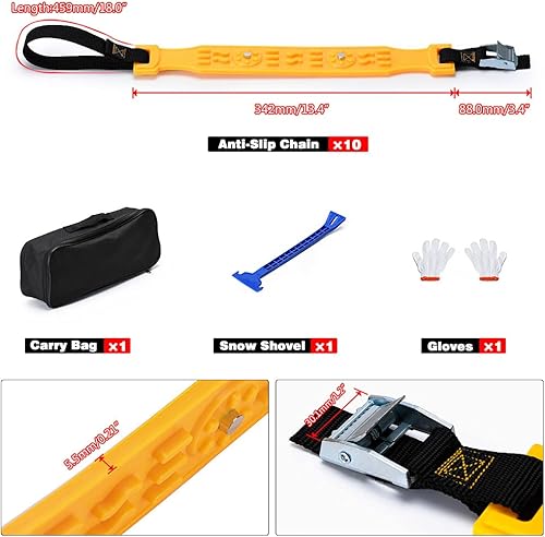 Miniatura 4 de PTNHZ Cadenas universales amarillas de nieve para automóvil, cadenas de seguridad de rueda de TPU, cadenas de seguridad ajustables para neumáticos