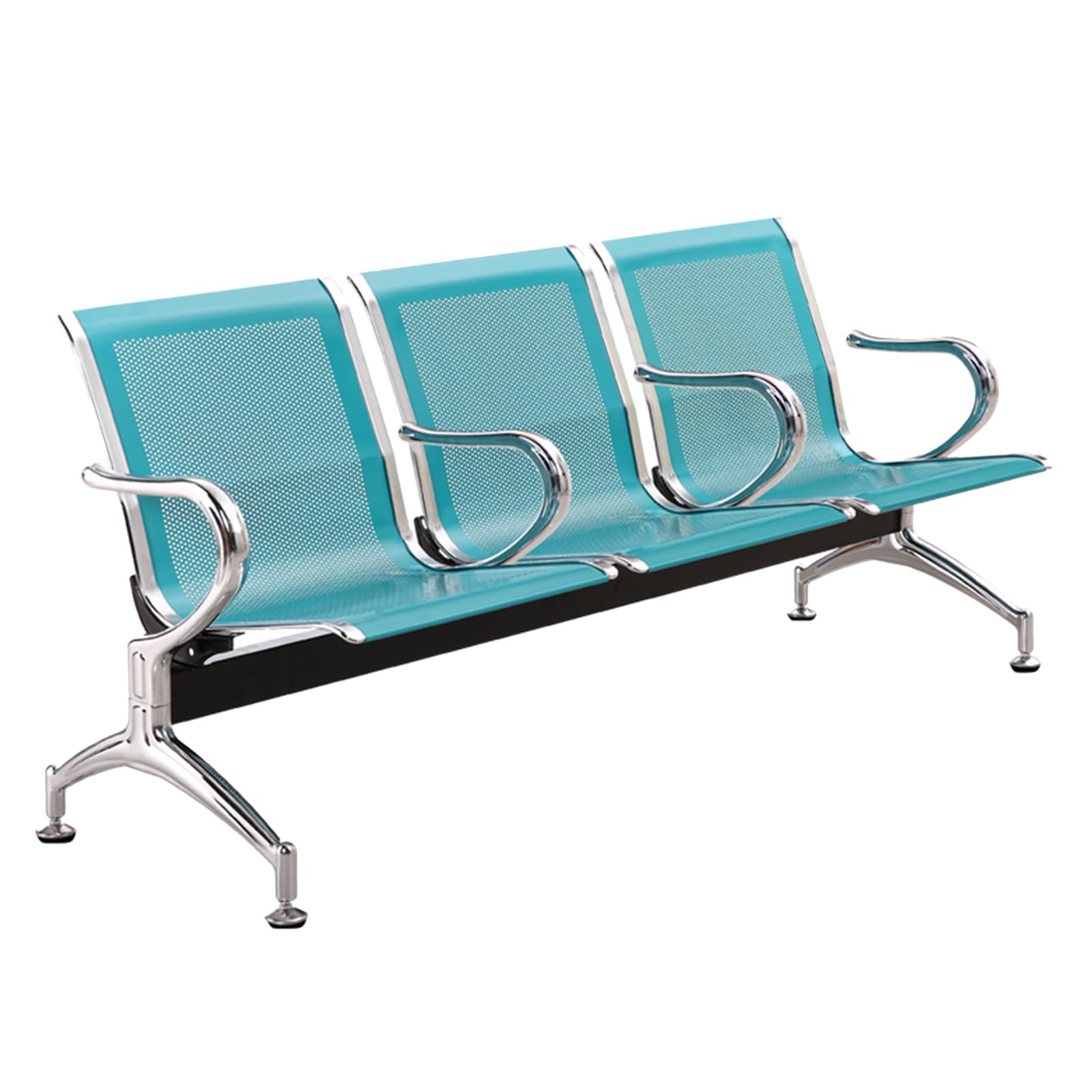 SaryEdge 3 Seat Steel Reception Bench with Armrests for Office Airport Hospital Commercial Guest Chair for Room Business Lobby Furniture 175x65x78cm,Green,Green