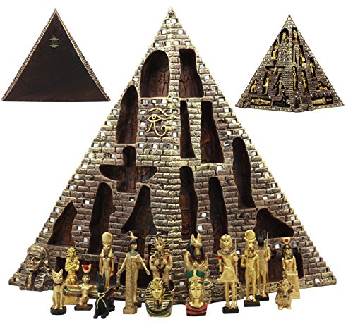 Ebros Egyptian Monument Pyramid Display Statue Featuring 16 Miniature Gods Anubis Osiris Maat Isis Bastet Sekhmet Obelilsk Sphinx and More For Educational And Decorative Centerpiece