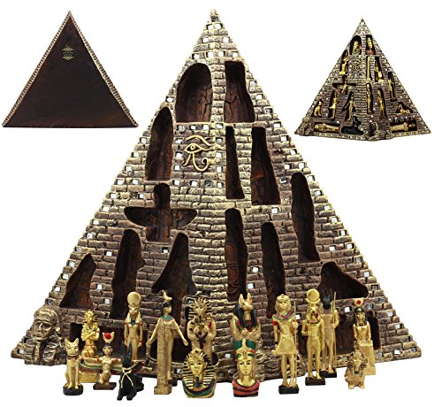 Ebros Egyptian Monument Pyramid Display Statue Featuring 16 Miniature Gods Anubis Osiris Maat Isis Bastet Sekhmet Obelilsk Sphinx and More for Educational and Decorative Centerpiece