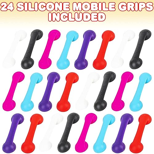 Miniatura 2 de ArtCreativity Agarres móviles de silicona para teléfonos celulares, juego de 24, correas de dedo para teléfonos inteligentes en varios colores,