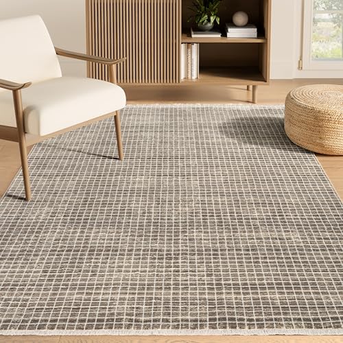 Abani Austin Collection Brown Area Rug - 4' x 6' - Micro Grid Pattern, Non-Shedding - Easy to Clean, Durable for Living Rooms, Bedrooms & Offices, Pet & Kid Friendly