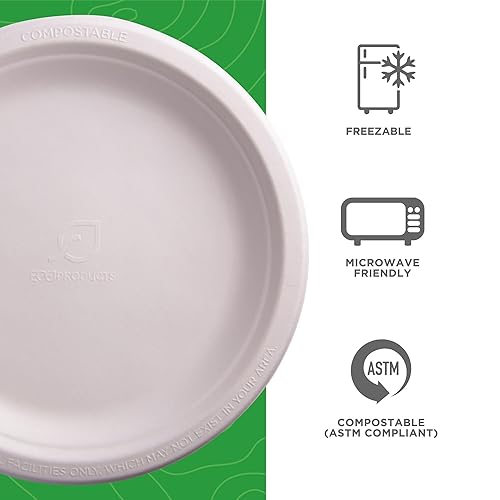 Miniatura 4 de Eco-Products - Platos de caña de azúcar renovables y compostables, plato de cena de 9 pulgadas, caja de 500 unidades (EP-P013)