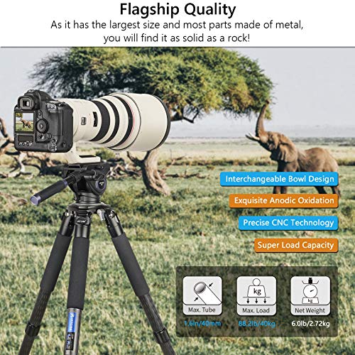 Carbon Fiber Bowl Tripod Heavy Duty Bowl Tripod With 75Mm Bowl And Bowl Adapter 40Mm Leg Tube Ultra Stable Professional Camera Tripod Max Load 88 Pounds/40Kg Camera Stand #TOP1