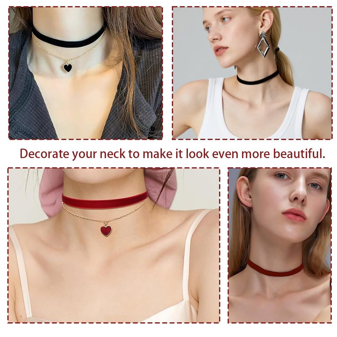 4 Pcs Collana in Velluto a Doppio Strato con Ciondolo a Cuore Girocollo Gotico Regolabile Gioielli per Donna Ragazze
