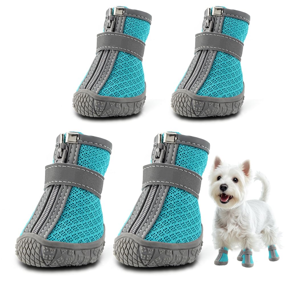 Dog Shoes for Small Dogs, Breathable Dog Boots Paw Protector for Hot Pavement Winter Snow, Dog Booties with Reflective Strips Rugged Anti-Slip Sole for Hardwood Floors Outdoor Walking Blue Size 1 (B095JL5433) Amazon Price History, Amazon Price Tracker
