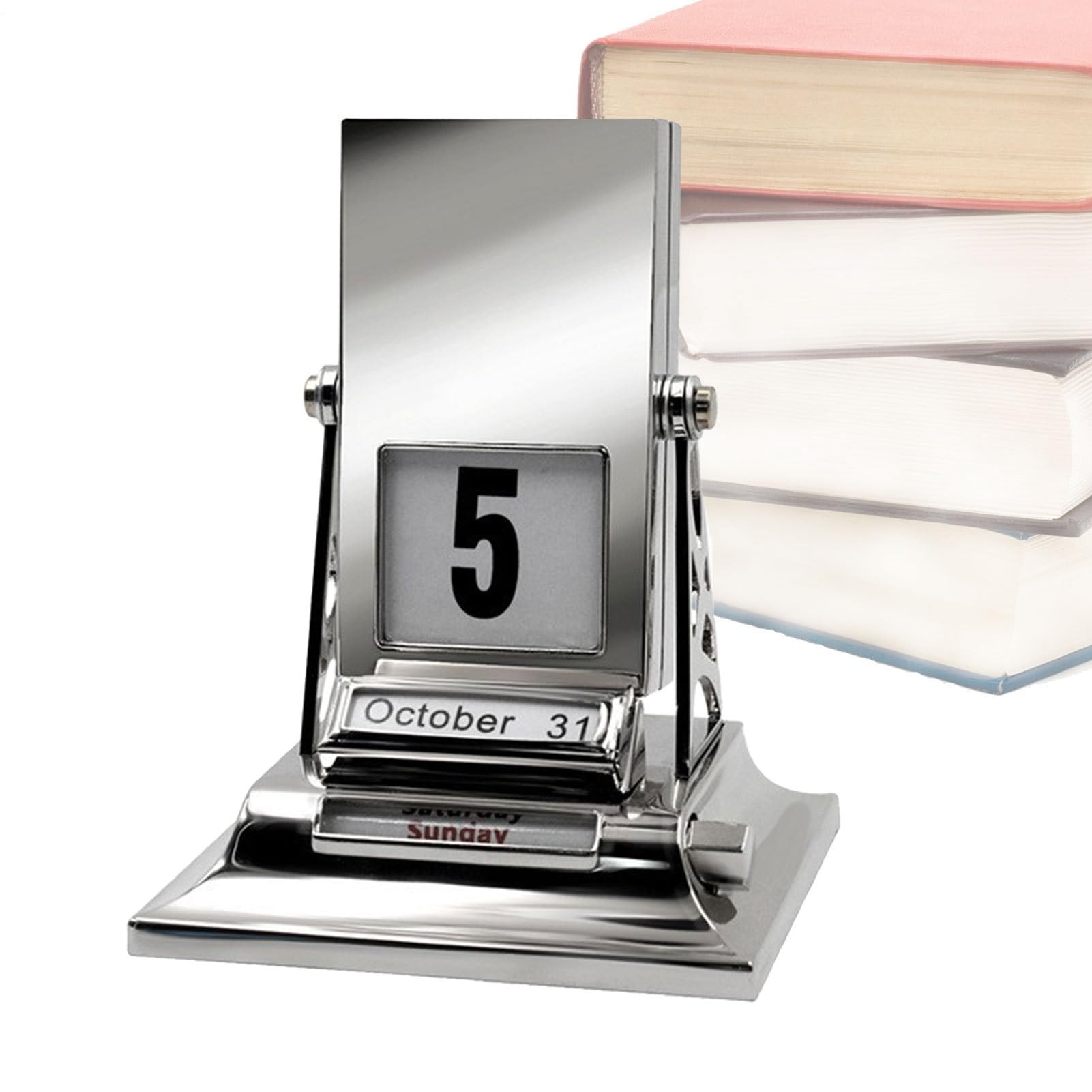 Kalendarz biurkowy – 8 x 8 x 10 cm metalowy obrotowy wieczny kalendarz do organizacji przez cały , elegancka dekoracja stołu z funkcją, akcesorium biurkowe do domu, gabinetu, półki w akademiku | Biurkowy metalowy kalendarz wieczne dzieło sztuki Dla studen