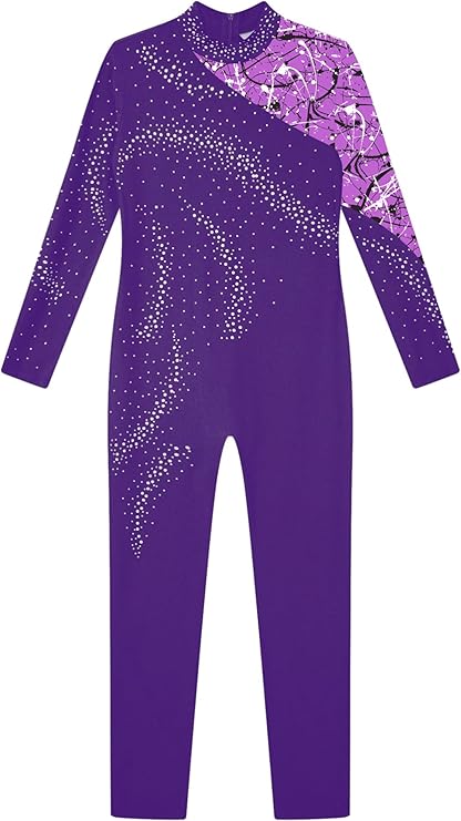 Eandarui Turnanzug Mädchen Ganzkörper - Glitzer Voltigieranzug Mit Strass