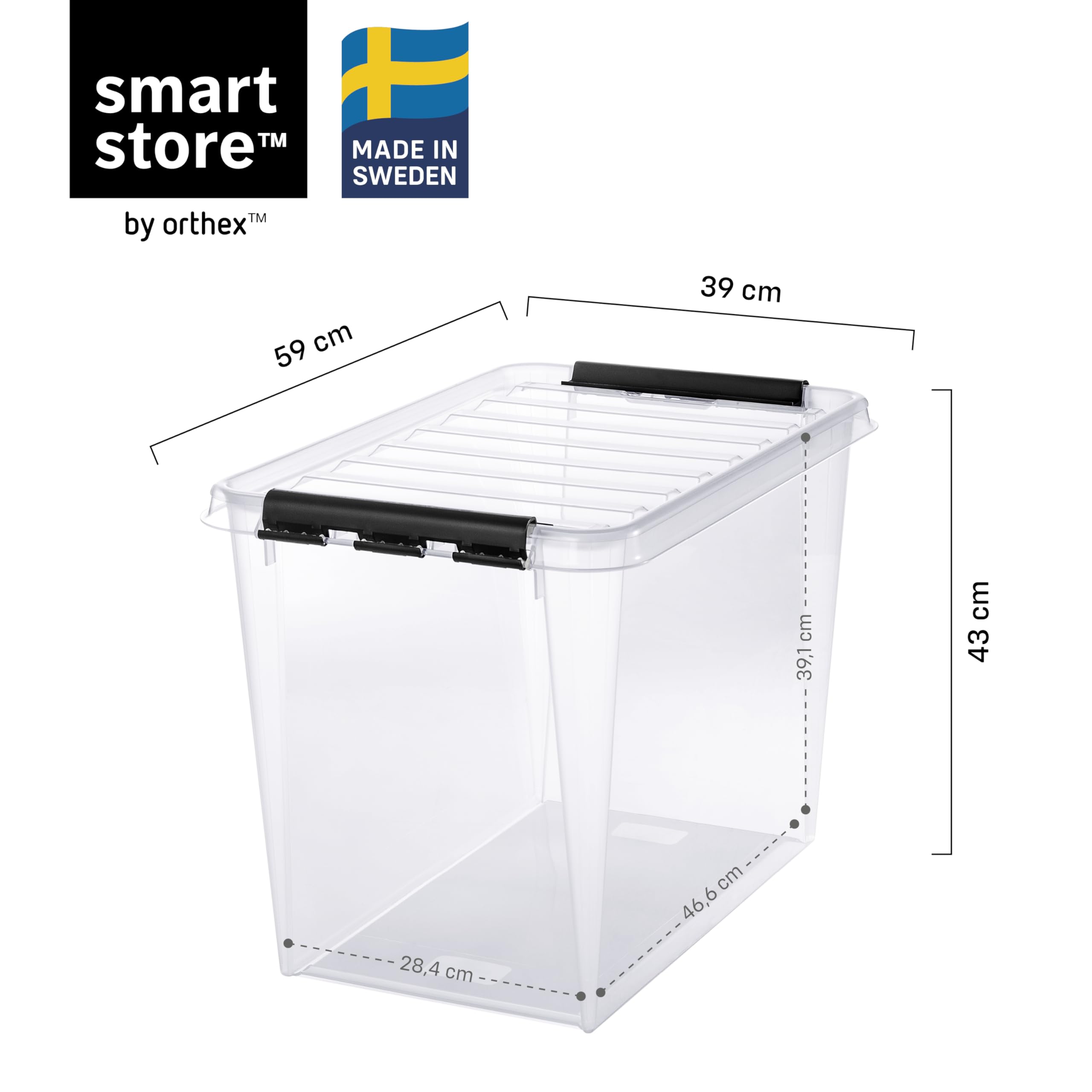 SmartStore Aufbewahrungsboxen mit Deckel, groß, 66 l, transparent, 5er-Pack, verstärkt, 10 Jahre Garantie, lebensmittelecht, mit Clipverschluss, stapelbar, BPA-freier Kunststoff, 59 x 39 x 43 cm