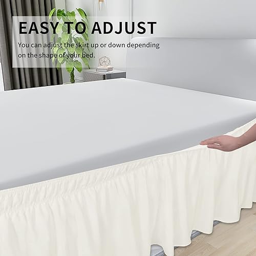 Miniatura 5 de Faldas de cama envolventes para camas King de 16 pulgadas de caída, volantes elásticos de color marfil de fácil ajuste, resistentes a las arrugas y