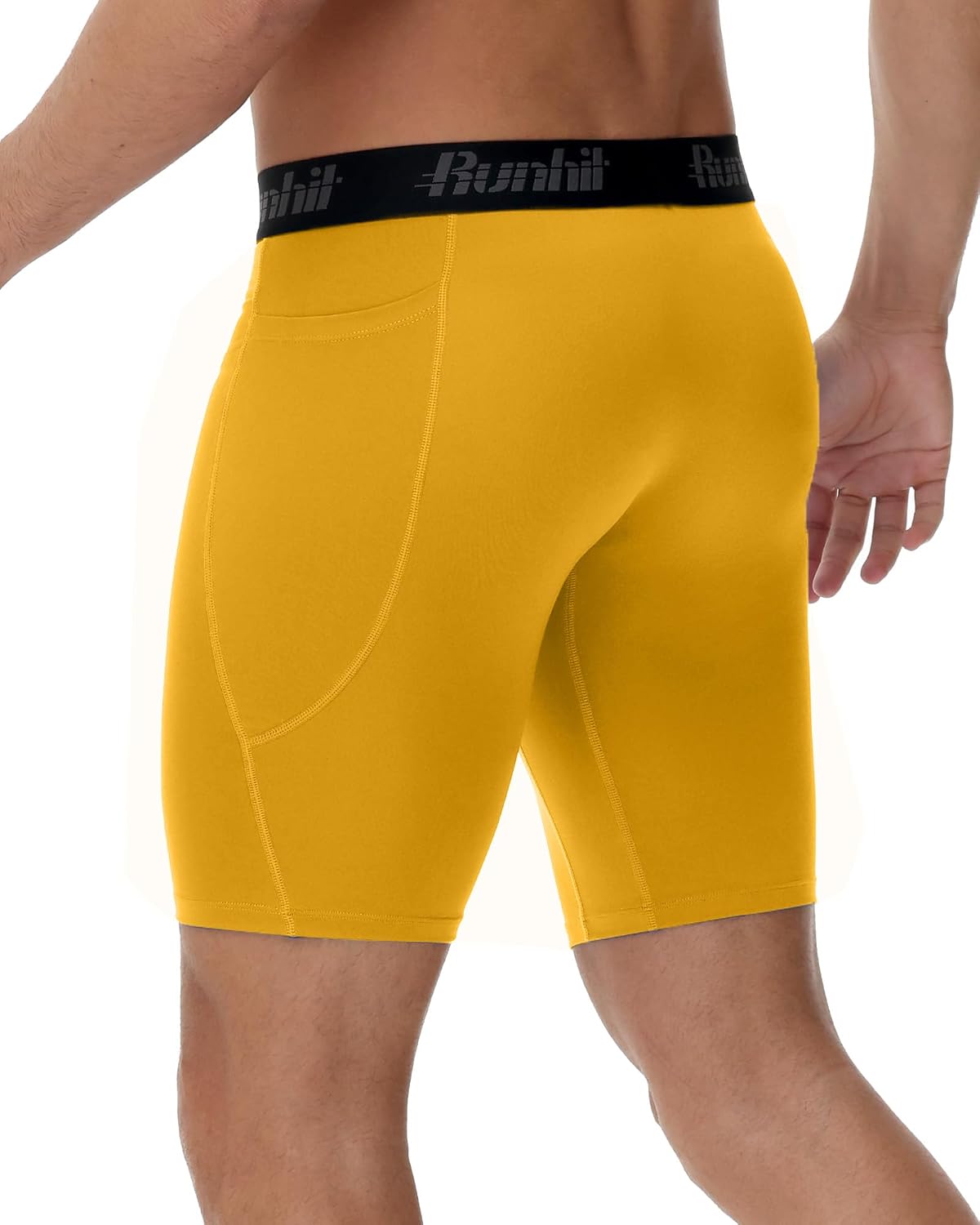 Runhit 2 Pack Mens Compression Shorts with Pockets 9" Performance Spandex Underwear Sport Athletic Workout Running Base Layer image 2