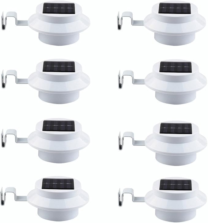 FALOVE 8 Pack Deal Outdoor Solar Gutter LED Lights White Sun Power